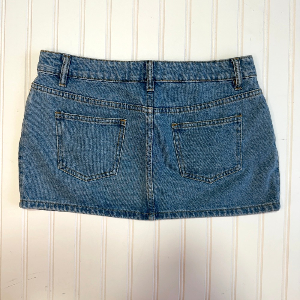Edikted Elysse Embellished Denim Mini Skirt Y2K 00s Style Silver Bows M - Picture 5 of 9
